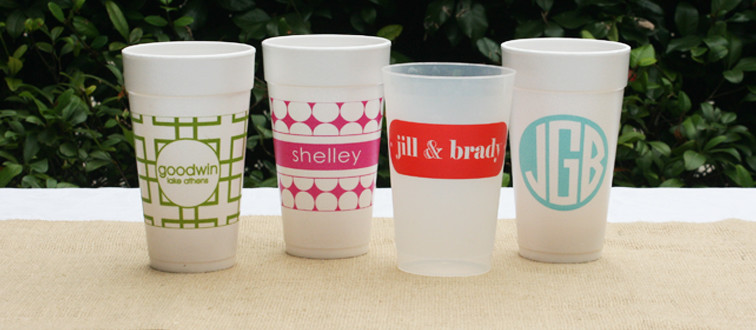 custom monogrammed cups, monogrammed coffee cups, monogrammed styrofoam cups, personalized gifts, personalized holiday gifts 