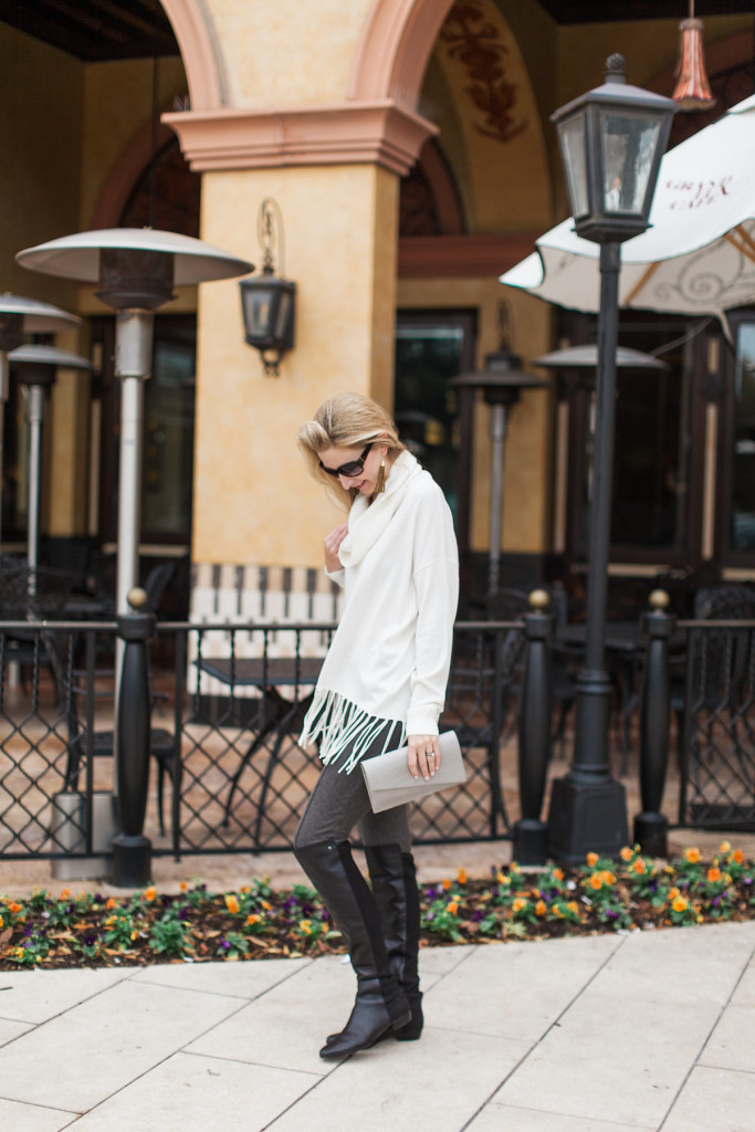 dallas fashion blogger, fringe sweater, over the knee boots, august california