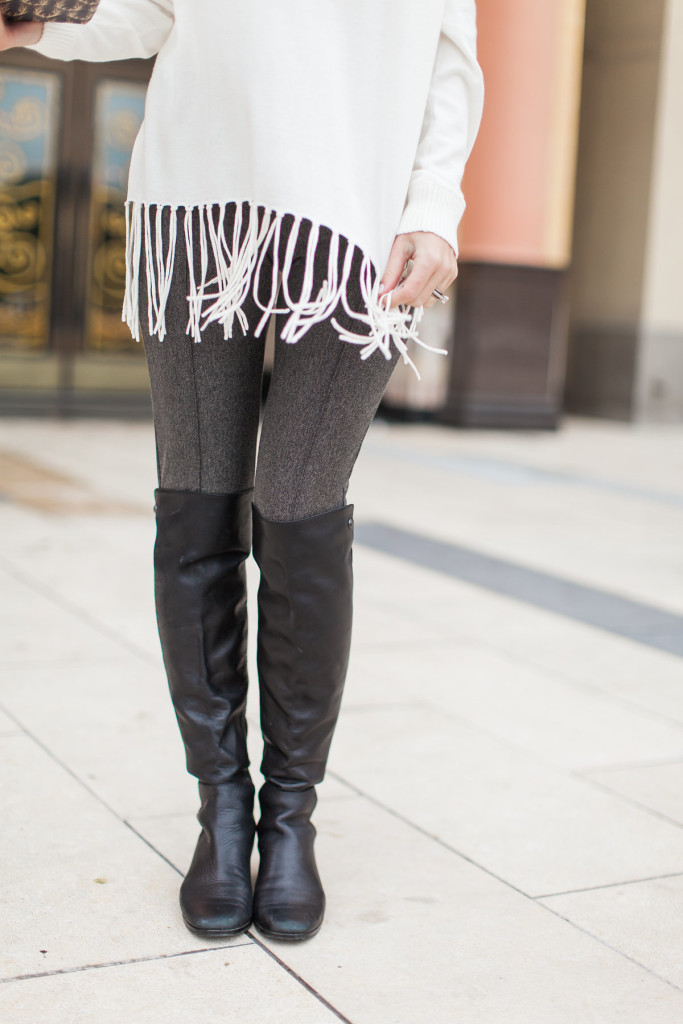 dallas fashion blogger, fringe sweater, over the knee boots, august california