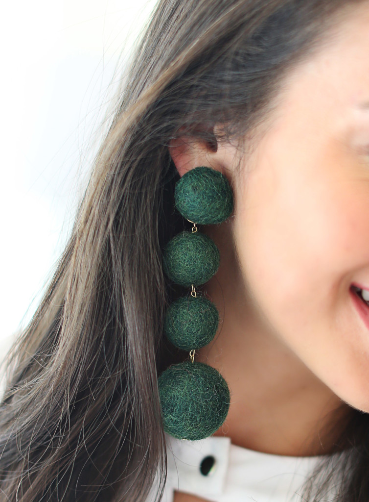 green pom pom earrings