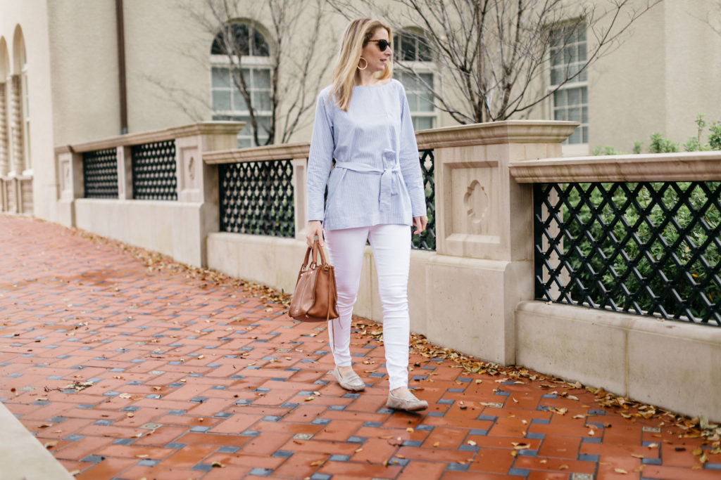 j.crew blue and white striped blouse