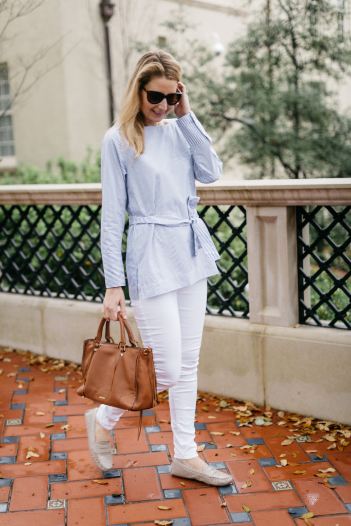 j.crew blue and white striped blouse