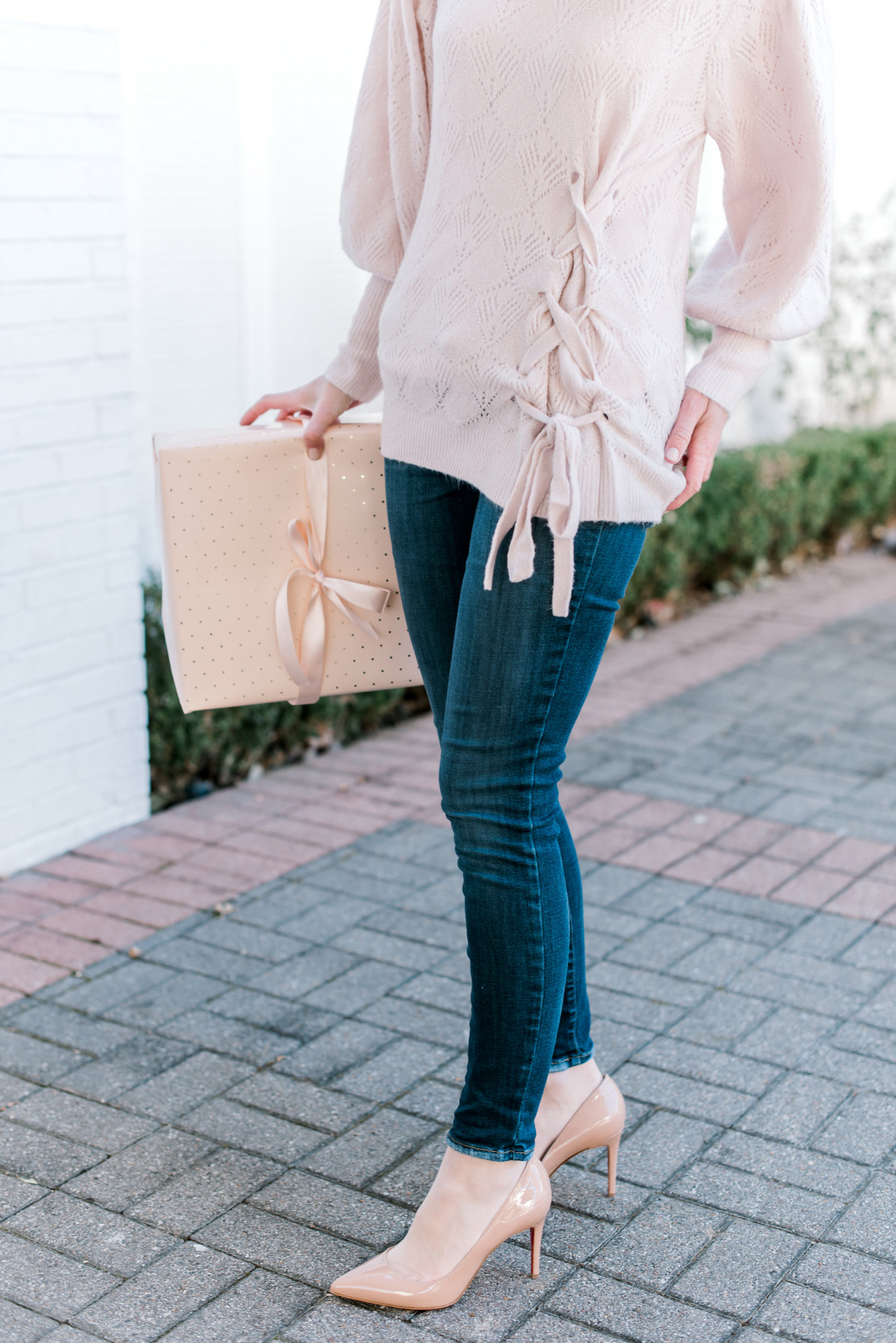 pink tie up sweater