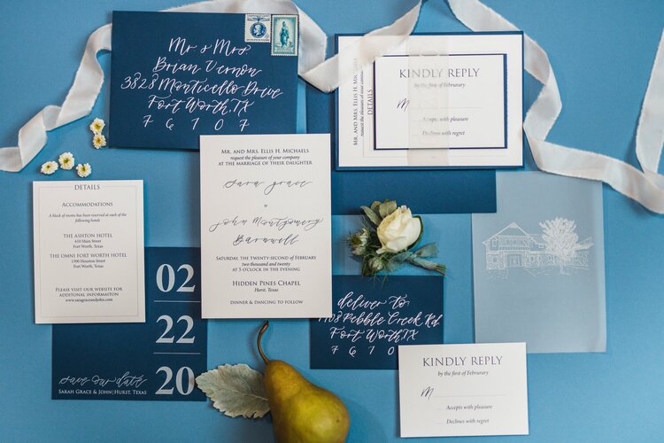 wedding invitation suite navy