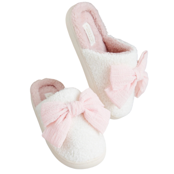 These darling bow slippers come in red, too!