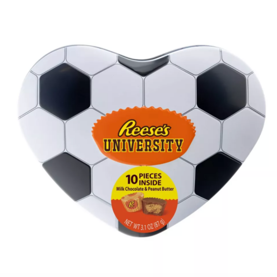 Cute soccer heart tin filled with Reese’s!
