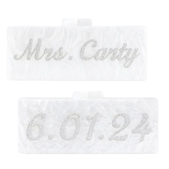 Pretty personalized clutch for the bride!
